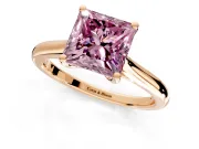 Solitaire Engagement Ring Setting for Fancy Pink Princess Cut Center with Narrow Cathedral Band and Prong Head in Rose Gold