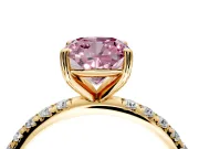 Solitaire Engagement Ring Setting for Fancy Pink Cushion Cut Center with Micro Pave Band and Prong Head in Yellow Gold