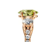 3 Stone Engagement Ring Setting for Fancy Yellow Oval Center with Crossover Basket, Pave Band and Prong Head in Rose Gold