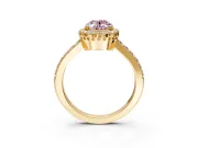 Halo Engagement Ring Setting for Fancy Pink Oval Center with Inner Milgrain Border and Prong Head in Yellow Gold