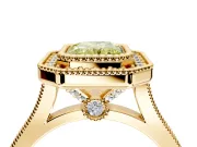Halo Engagement Ring Setting for Fancy Yellow Radiant Cut Center with Milgrain Frame, Pave Band and Prong Head in Yellow Gold