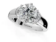 Solitaire Engagement Ring Setting for Round Cut Center with Wide Band, Pave Collar and Prong Head in Sterling Silver
