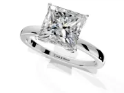 Solitaire Engagement Ring Setting for Princess Cut Center with Thin Rounded Plain Band and Prong Head in Platinum