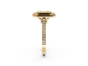 Halo Engagement Ring Setting for Fancy Yellow Emerald Cut Center with Milgrain Frame, Pave Band and Prong Head in Yellow Gold