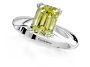 Solitaire Engagement Ring Setting for Fancy Yellow Emerald Cut Center with Reverse Tapered Band and Prong Head in Platinum
