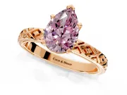 Solitaire Engagement Ring Setting for Fancy Pink Pear-Shaped Center with Milgrain X Pattern Band and Prong Head in Rose Gold