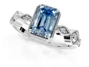 Vintage Station Engagement Ring Setting for Fancy Blue Emerald Cut Center with Accents and Prong Head in Platinum