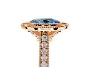 Halo Engagement Ring Setting for Fancy Blue Oval Center with Milgrain Pave Band and Bezel Head in Rose Gold