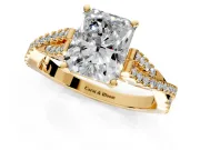 Solitaire Engagement Ring Setting for Radiant Cut Center with Twisted Pave Split Shank and Prong Head in Yellow Gold