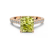 Solitaire Engagement Ring Setting for Fancy Yellow Radiant Cut Center with Widening Pave Band and Claw Prong Head in Rose Gold