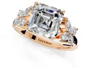 Floral Engagement Ring Setting for Princess Cut Center with Marquise Cluster Shoulders and Prong Head in Rose Gold