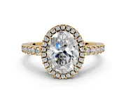 Accent Halo Engagement Ring Setting for Oval Center with Full-Length Pave Band and Prong Head in Yellow Gold
