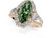 Halo Engagement Ring Setting for Fancy Green Marquise Center with Two-Strand Split Shank and Prong Head in Rose Gold