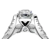 Solitaire Engagement Ring Setting for Emerald Cut Center with Pave Cathedral Shoulders and Prong Head in Platinum