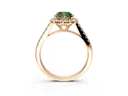 Halo Engagement Ring Setting for Fancy Green Cushion Cut Center with Raised Halo, Pave Band and Prong Head in Rose Gold