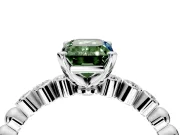 Solitaire Engagement Ring Setting for Fancy Green Emerald Cut Center with Bezel-Dot Beaded Band and Prong Head in Sterling Silver