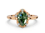Floral Frame Engagement Ring Setting for Fancy Green Pear-Shaped Center with Accent Clusters and Prong Head in Rose Gold