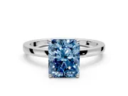 Solitaire Engagement Ring Setting for Fancy Blue Radiant Cut Center with Thin Rounded Plain Band and Prong Head in Platinum