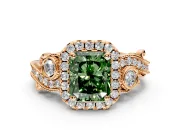 Milgrain Halo Engagement Ring Setting for Fancy Green Radiant Cut Center with Shoulder Bezels and Prong Head in Rose Gold