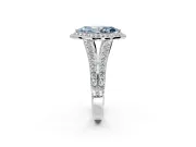 Halo Engagement Ring Setting for Fancy Blue Marquise Center with Narrow Pave Split Shank and Prong Head in Sterling Silver