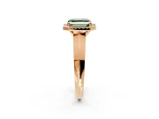 Halo Engagement Ring Setting for Fancy Green Asscher Cut Center with Knife Ridge Cathedral Band and Prong Head in Rose Gold