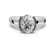 Tension Engagement Ring Setting for Oval Center with Wide Flat Band and Tension Head in Platinum