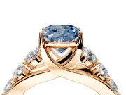 Solitaire Engagement Ring Setting for Fancy Blue Cushion Cut Center with Graduated Shared Prongs and Prong Head in Rose Gold