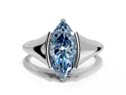Tension Engagement Ring Setting for Fancy Blue Marquise Center with Wide Tapered Band and Tension Head in Platinum