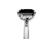Hidden Halo Engagement Ring Setting for Fancy Black Radiant Cut Center with Thin Rounded Band and Prong Head in Sterling Silver