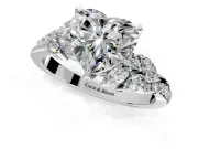Solitaire Engagement Ring Setting for Heart-Shaped Center with Marquise Accent Twist Band and Prong Head in Platinum