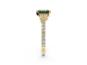 Solitaire Engagement Ring Setting for Fancy Green Emerald Cut Center with Widening Pave Band and Claw Prong Head in Yellow Gold
