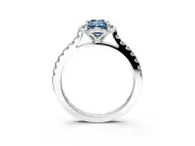 Floral Engagement Ring Setting for Fancy Blue Emerald Cut Center with Pave Band and Floral Prong Head in White Gold