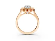 Cluster Halo Engagement Ring Setting for Oval Center with Milgrain Bezel Accents and Prong Head in Rose Gold