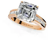 Solitaire Engagement Ring Setting for Asscher Cut Center with Princess Cut Channel Band and Prong Head in Rose Gold