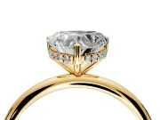 Hidden Halo Engagement Ring Setting for Heart-Shaped Center with Thin Round-Wire Band and Prong Head in Yellow Gold