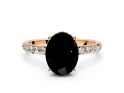 Hidden Halo Engagement Ring Setting for Fancy Black Oval Center with Pave Band and Prong Head in Rose Gold