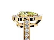 Bezel-Framed Halo Engagement Ring Setting for Fancy Yellow Pear-Shaped Center with Pave Band and Prong Head in Yellow Gold