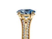 Solitaire Engagement Ring Setting for Fancy Blue Oval Center with Pave Rail Split Shank and Prong Head in Yellow Gold