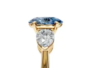 3 Stone Engagement Ring Setting for Fancy Blue Oval Center with Large Pear-Shaped Accents and Prong Head in Yellow Gold