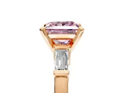 3 Stone Engagement Ring Setting for Fancy Pink Princess Cut Center with Channel Baguette Accents and Prong Head in Rose Gold
