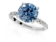 Solitaire Engagement Ring Setting for Fancy Blue Round Cut Center with Fine Pave Narrow Band and Prong Head in Platinum