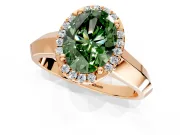 Halo Engagement Ring Setting for Fancy Green Oval Center with Knife Ridge Cathedral Band and Prong Head in Rose Gold