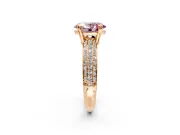 Solitaire Engagement Ring Setting for Fancy Pink Oval Center with Multi-Row Pave Accents and Basket Head in Rose Gold