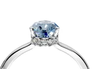 Hidden Halo Engagement Ring Setting for Fancy Blue Pear-Shaped Center with Wide Flat Plain Band and Prong Head in White Gold
