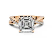 Solitaire Engagement Ring Setting for Asscher Cut Center with Half-Pave Crossover Band and Prong Head in Rose Gold
