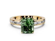 Solitaire Engagement Ring Setting for Fancy Green Radiant Cut Center with Channel Baguette Band and Prong Head in Yellow Gold