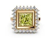 Halo Engagement Ring Setting for Fancy Yellow Princess Cut Center with Milgrain Bezel Rim, Plain Band and Prong Head in Yellow Gold