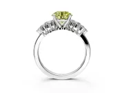Cluster Engagement Ring Setting for Fancy Yellow Round Cut Center with 2-Row Shoulder Clusters and Prong Head in Platinum