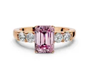 5 Stone Engagement Ring Setting for Fancy Pink Emerald Cut Center with Plain Band and Prong Head in Rose Gold