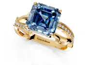 Solitaire Engagement Ring Setting for Fancy Blue Asscher Cut Center with Pave and Plain Crossover Band and Prong Head in Yellow Gold